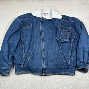 Vtg Rigolletto Blue Jean Coat Mens L Sherpa Collar Full Zip Denim Trucker 80s 90